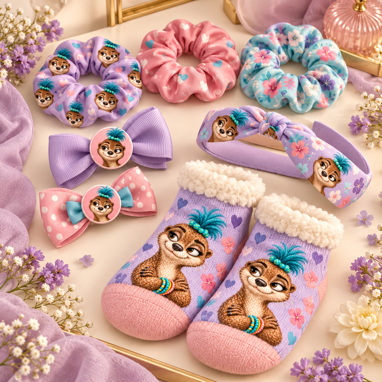 PuffleBloom hair scrunchies and accessory concepts